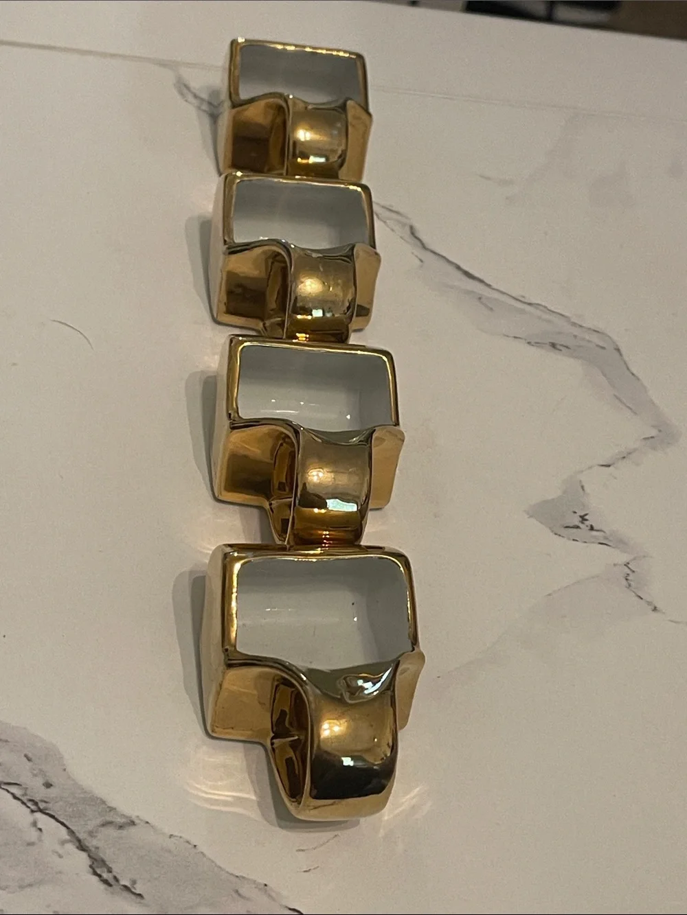 Gold Tone Modern Square Napkin Rings - Set of 4